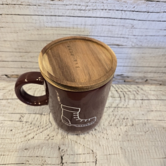 Rae Dunn "Flannels, Boots, & Bonfires" Mug with wooden topper - Picture 3 of 3